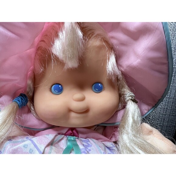 Fisher Price Puffalump Nylon Kids Doll Blonde Blue Eyes Braids Dress 19 Inch - Picture 3 of 11